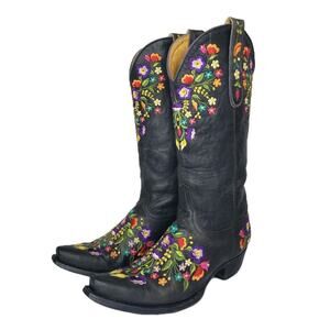 Old Gringo Sora Boots Womens Size 7 Black Leather Floral Embroidered Western